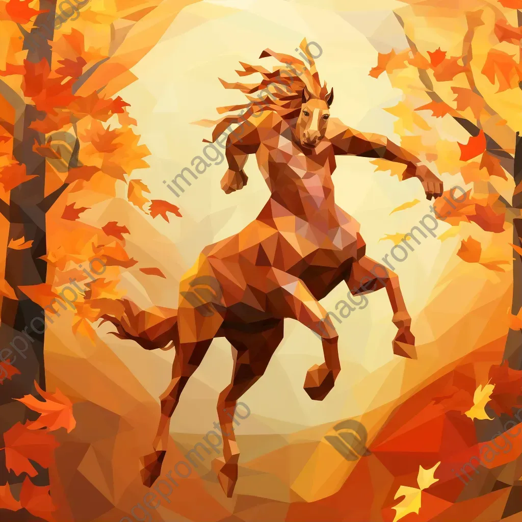 Low poly centaur frolicking among warm hues of autumn leaves - Image 1