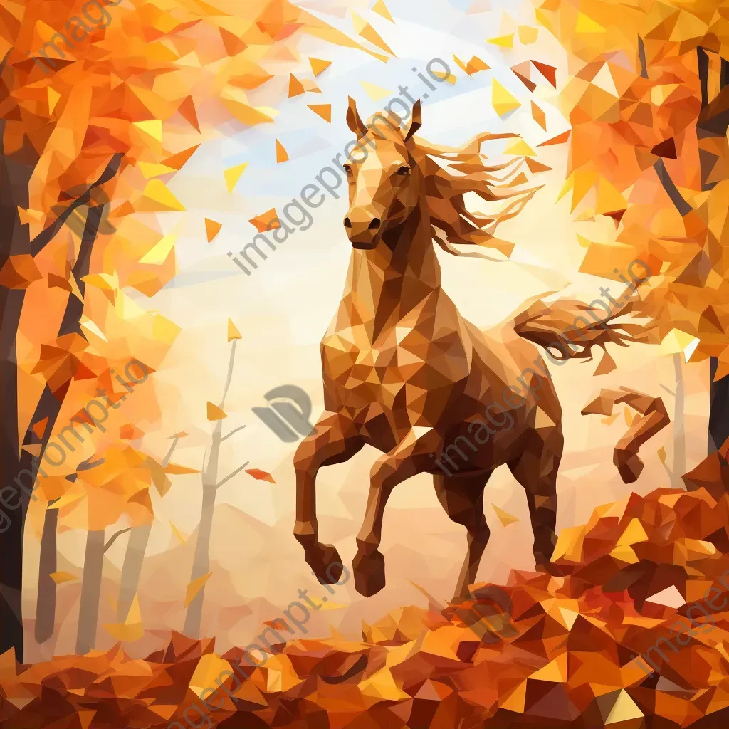 Low poly centaur frolicking among warm hues of autumn leaves - Image 2