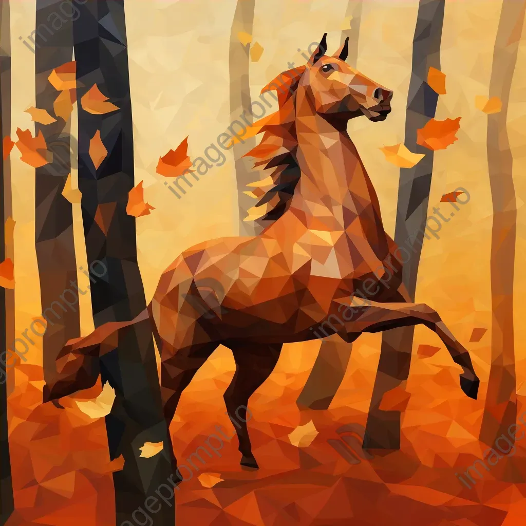 Low poly centaur frolicking among warm hues of autumn leaves - Image 4