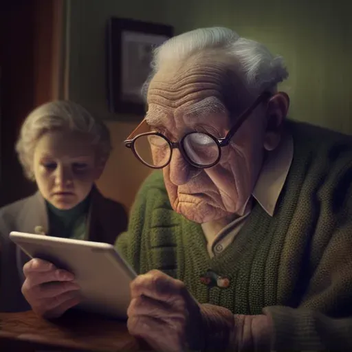 Elderly person learning to use a tablet, expressing curiosity and wonder - Image 2