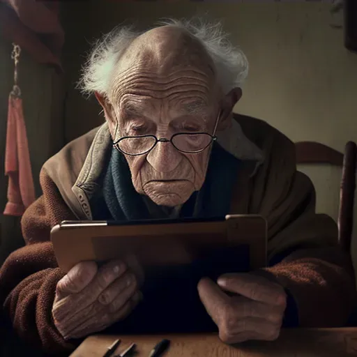 Elderly person learning to use a tablet, expressing curiosity and wonder - Image 4