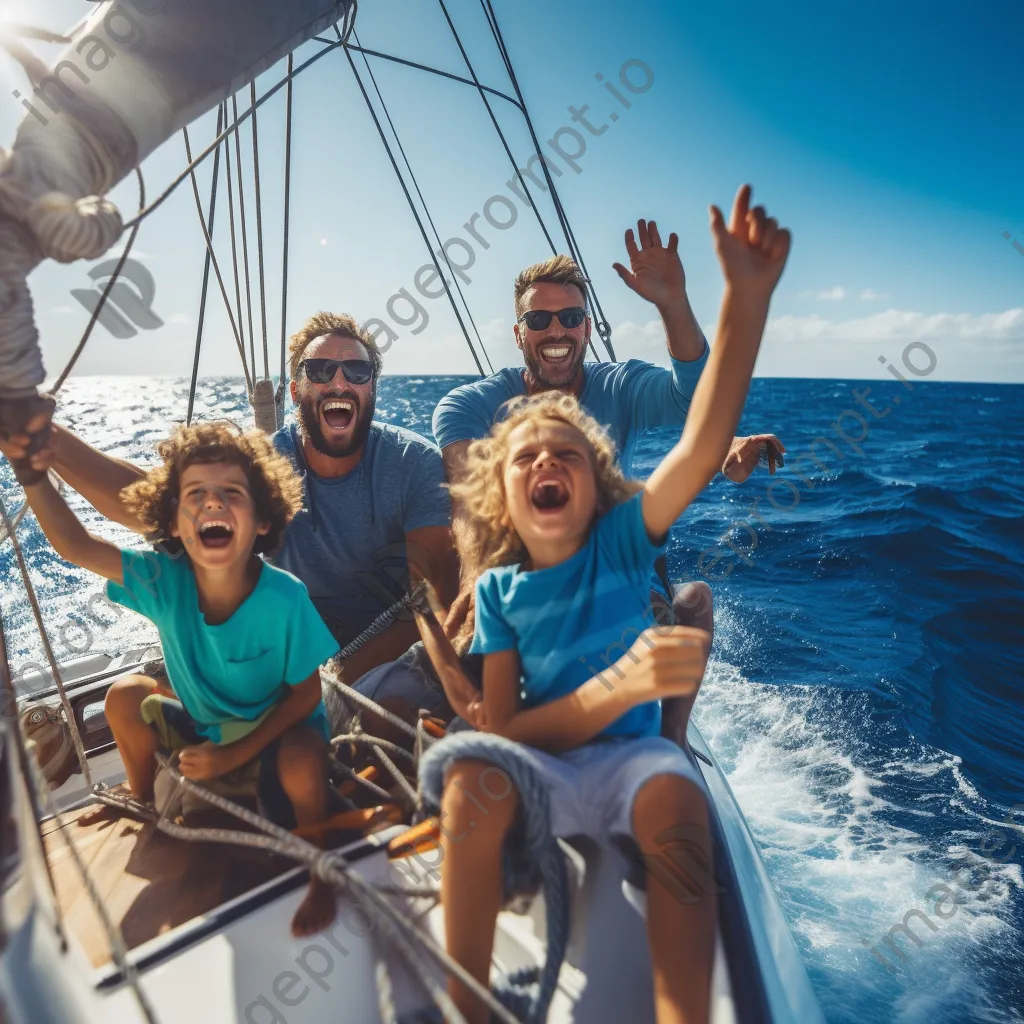 Family enjoying sailing on blue ocean - Image 1