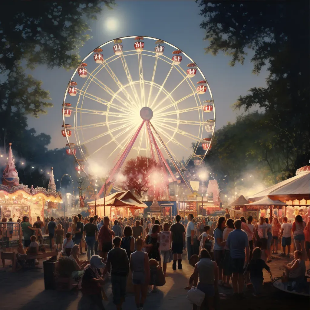 Summer fair with Ferris wheel, cotton candy stalls, and happy crowd - Image 3