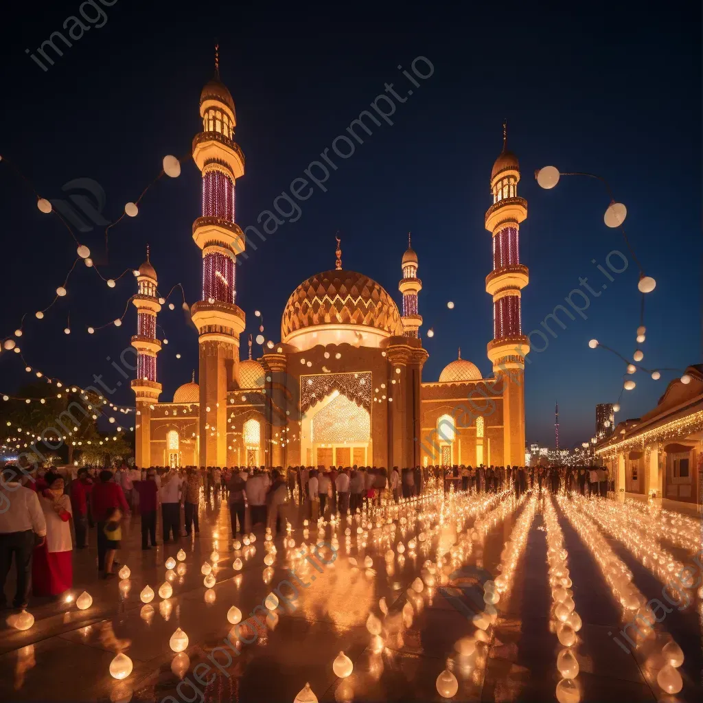 Eid al-Fitr celebration with illuminated mosques and lantern decorations - Image 1