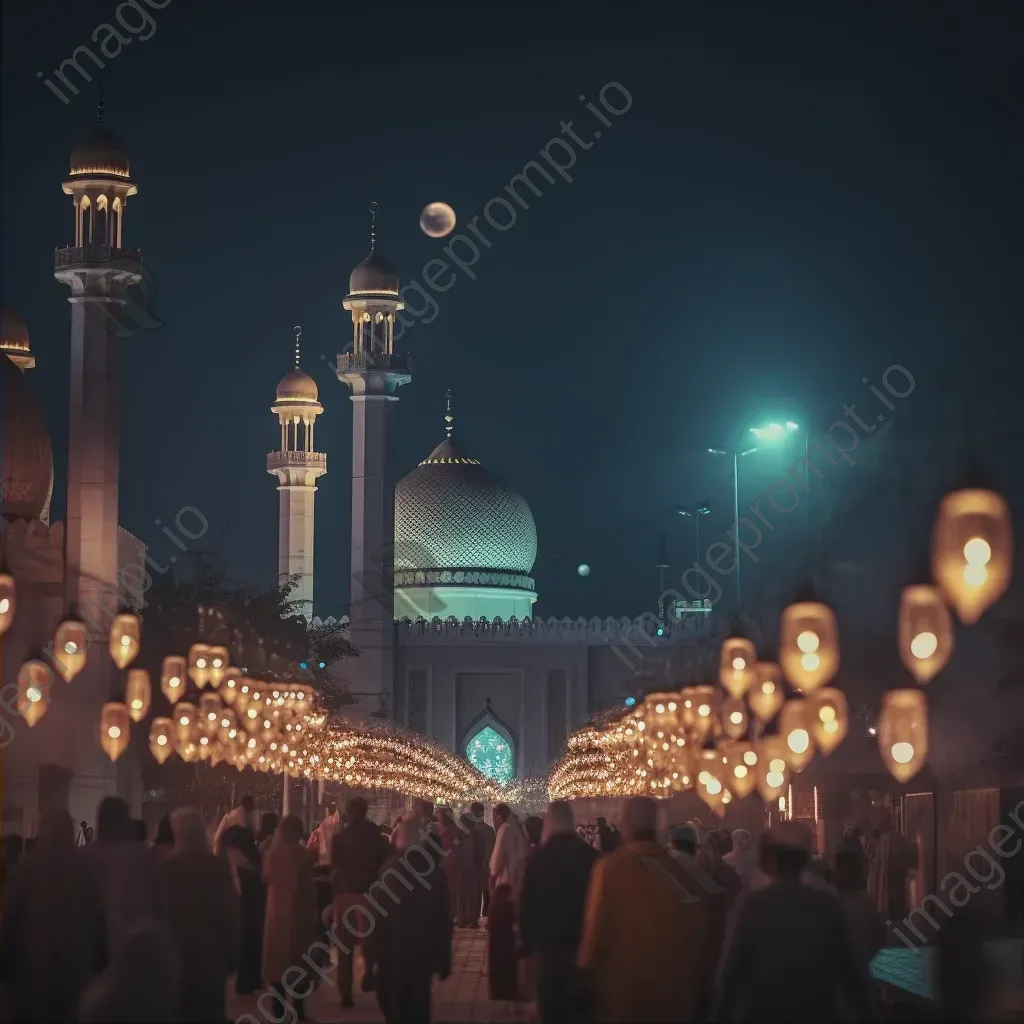 Eid al-Fitr celebration with illuminated mosques and lantern decorations - Image 2