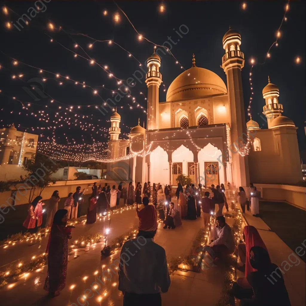 Eid al-Fitr celebration with illuminated mosques and lantern decorations - Image 3