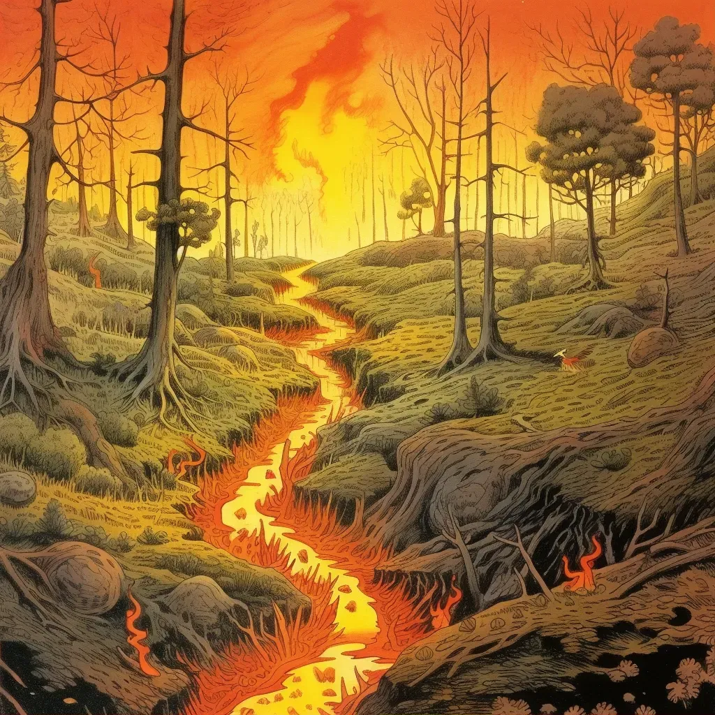 Forest fire being extinguished by a small stream - Image 1