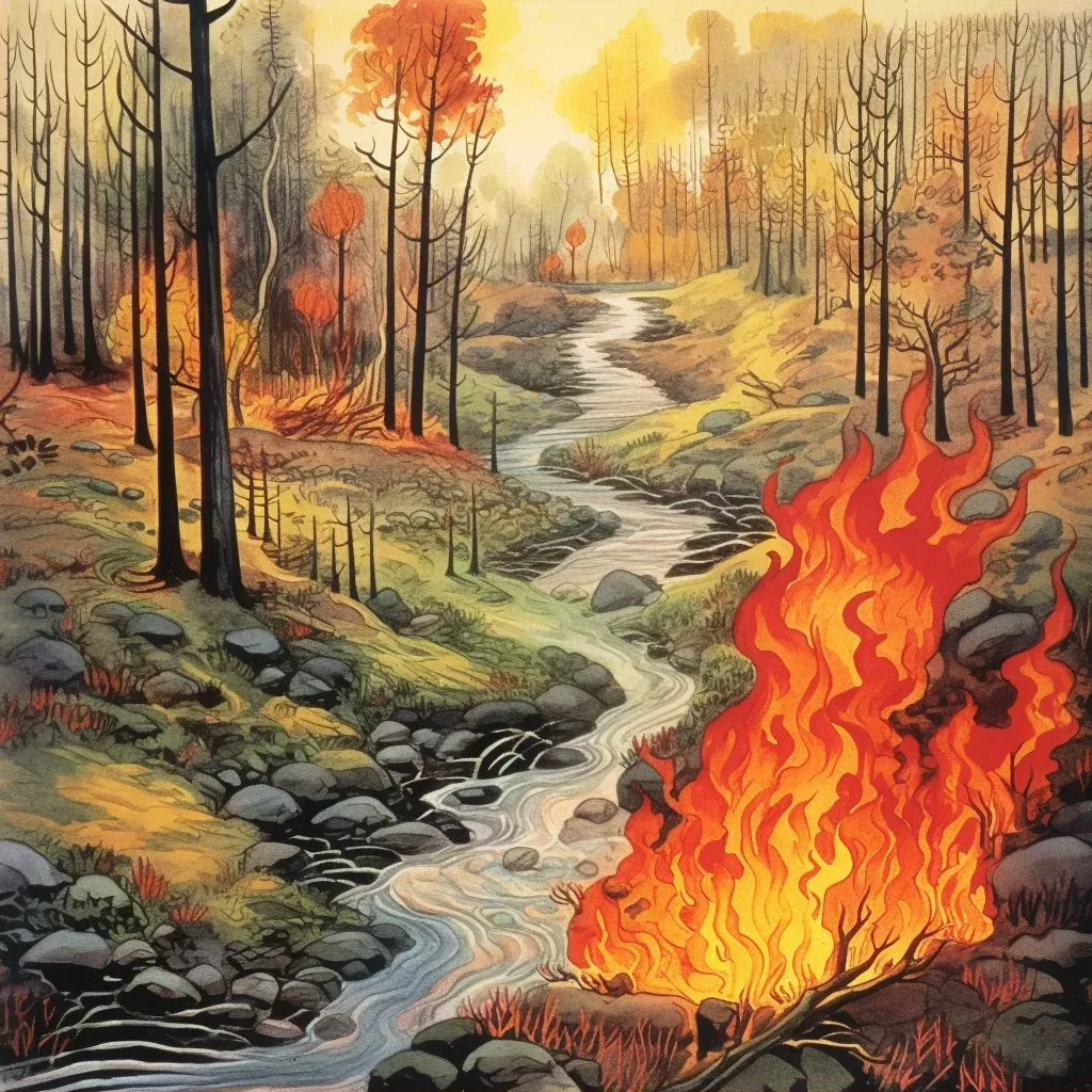 Forest fire being extinguished by a small stream - Image 2