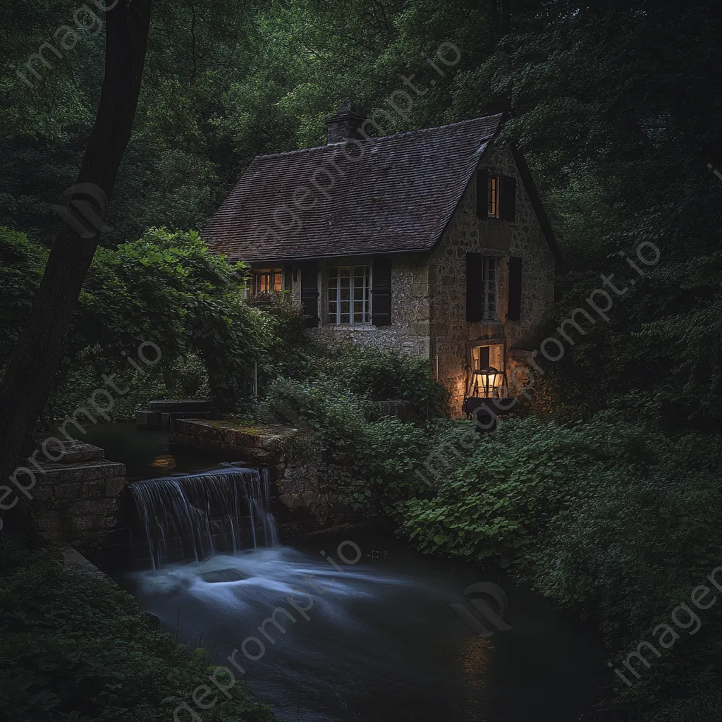 Historic watermill illuminated at dusk - Image 4