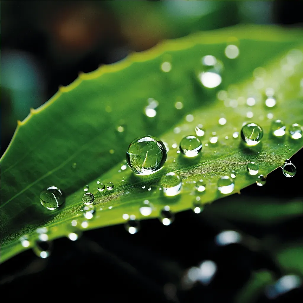 Macro view image of a dewdrop on a leaf reflecting the surrounding environment - Image 4