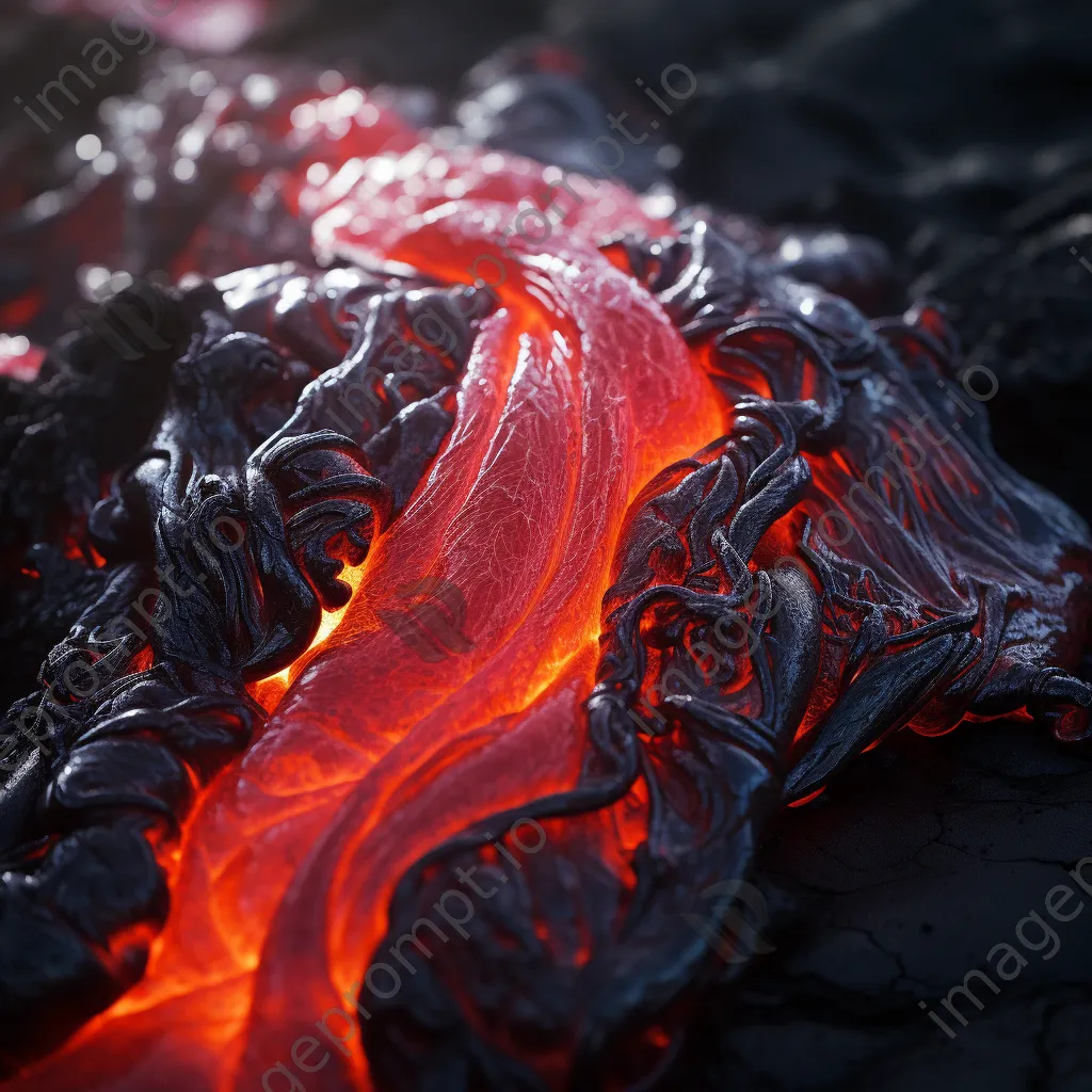 Close-up of molten lava flowing down a volcano in bright sunlight - Image 2