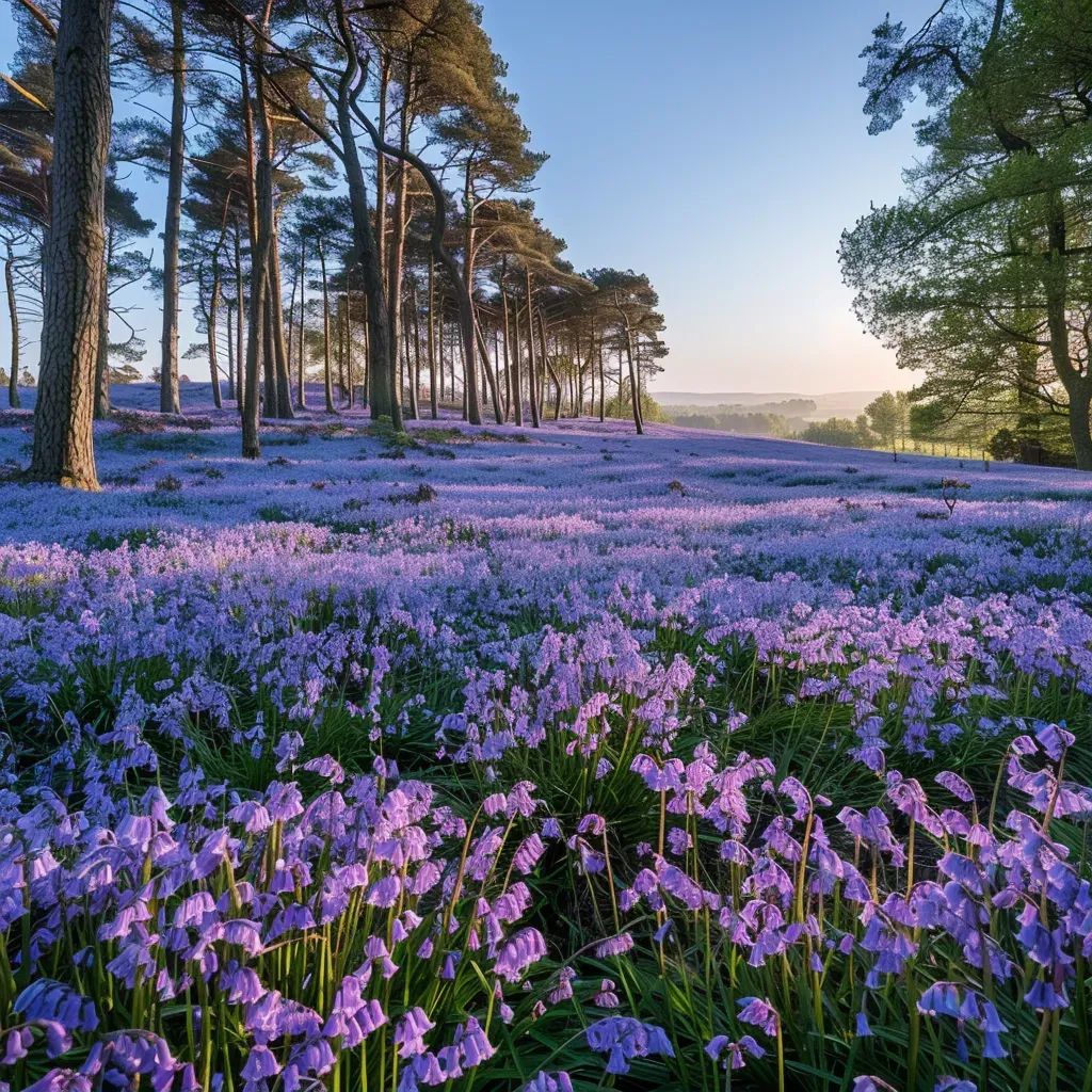 Blooming bluebell forest under a clear blue sky - Image 1