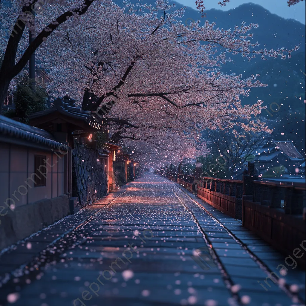 Pathway lined with blooming cherry blossom trees - Image 2