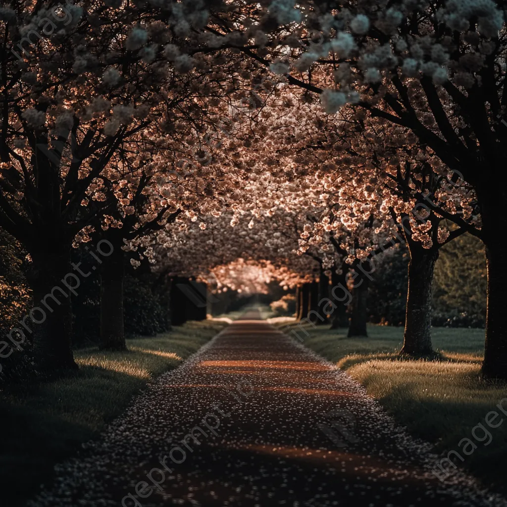 Pathway lined with blooming cherry blossom trees - Image 4