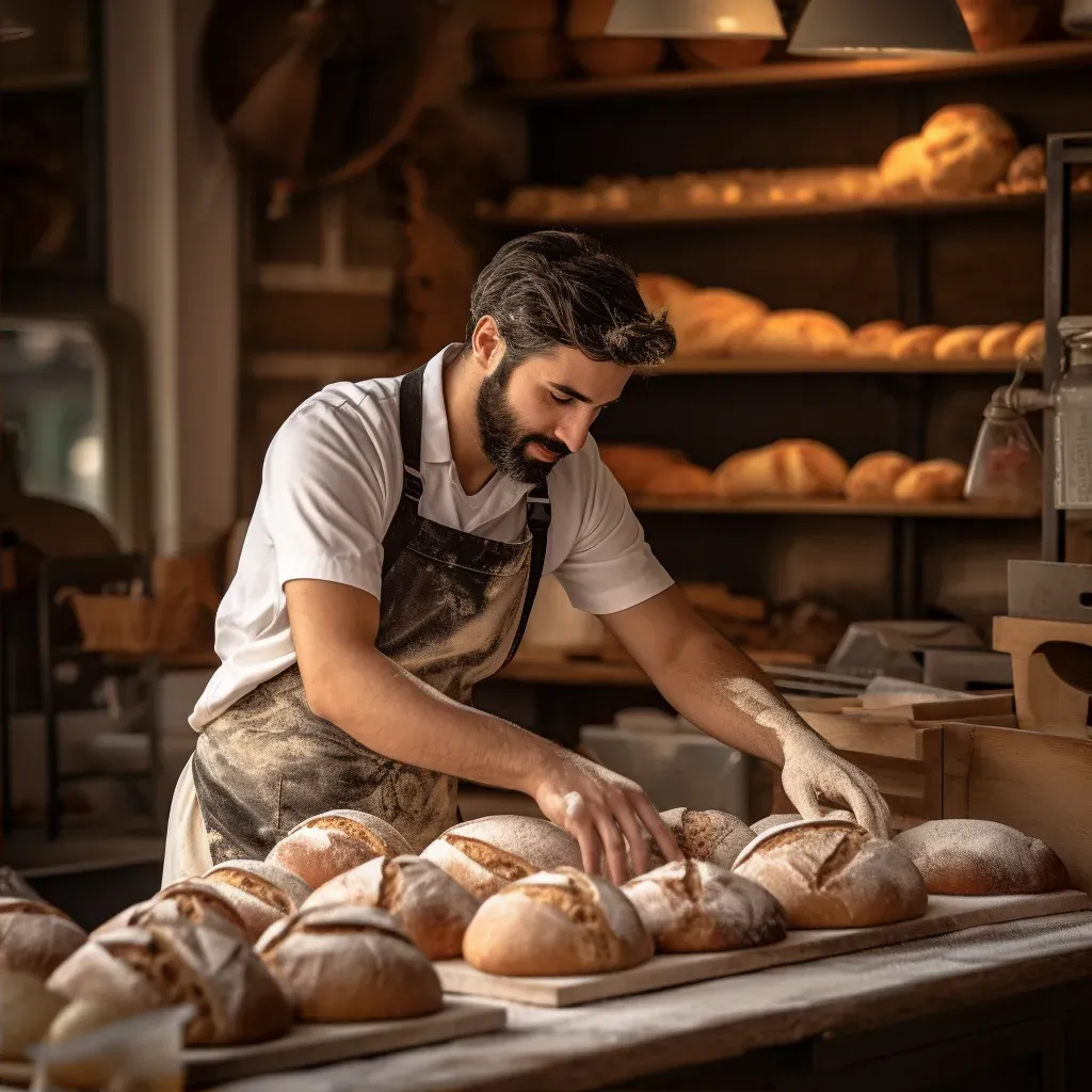 Local bakery with bakers creating artisan bread and pastries in rustic ambiance - Image 2