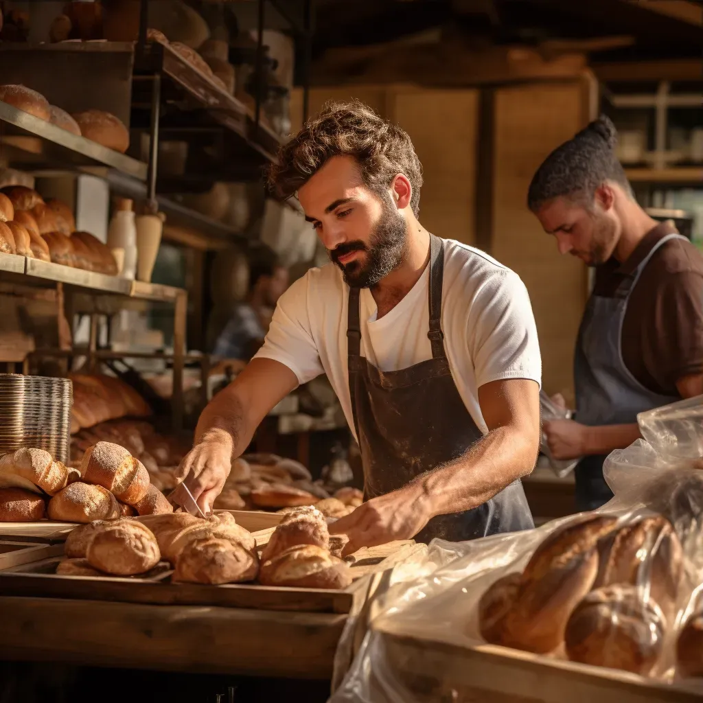 Local bakery with bakers creating artisan bread and pastries in rustic ambiance - Image 3