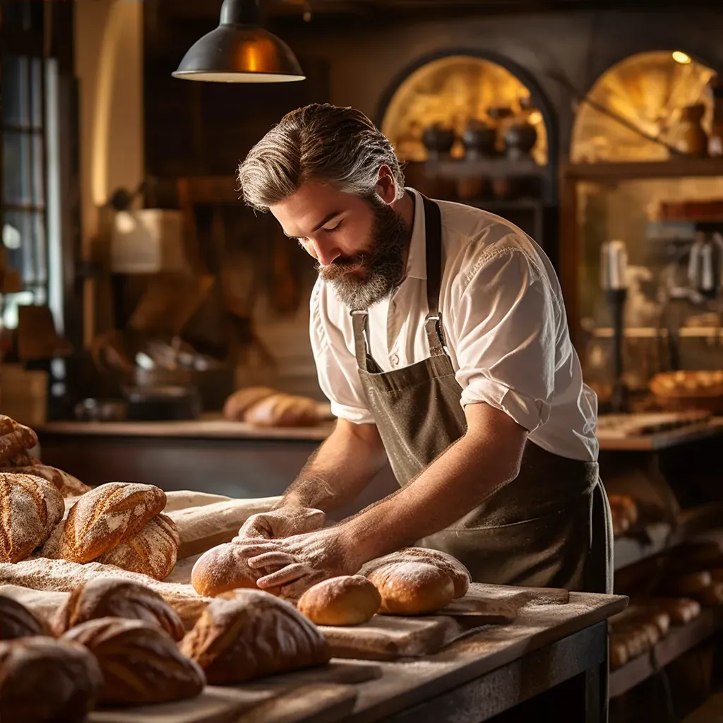 Local bakery with bakers creating artisan bread and pastries in rustic ambiance - Image 4