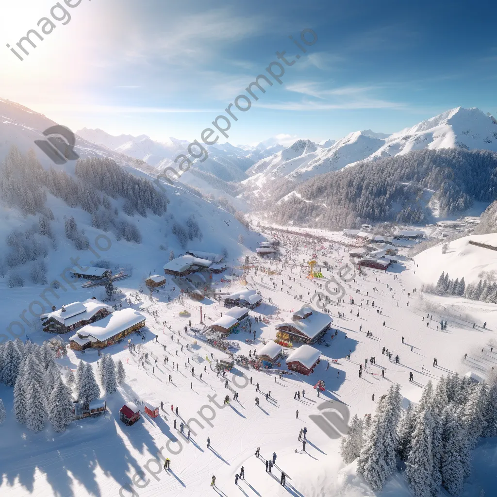 Aerial view of bustling ski resort with snow activities - Image 1