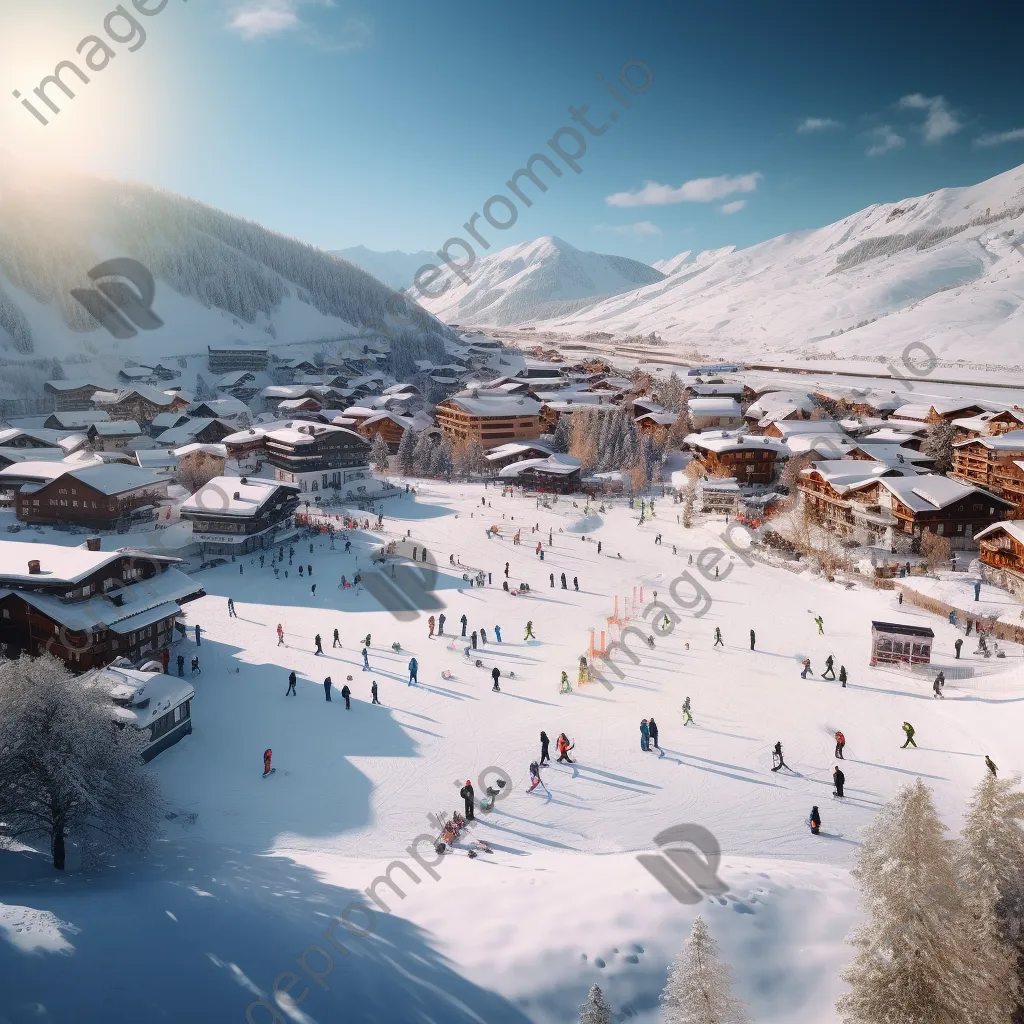 Aerial view of bustling ski resort with snow activities - Image 2