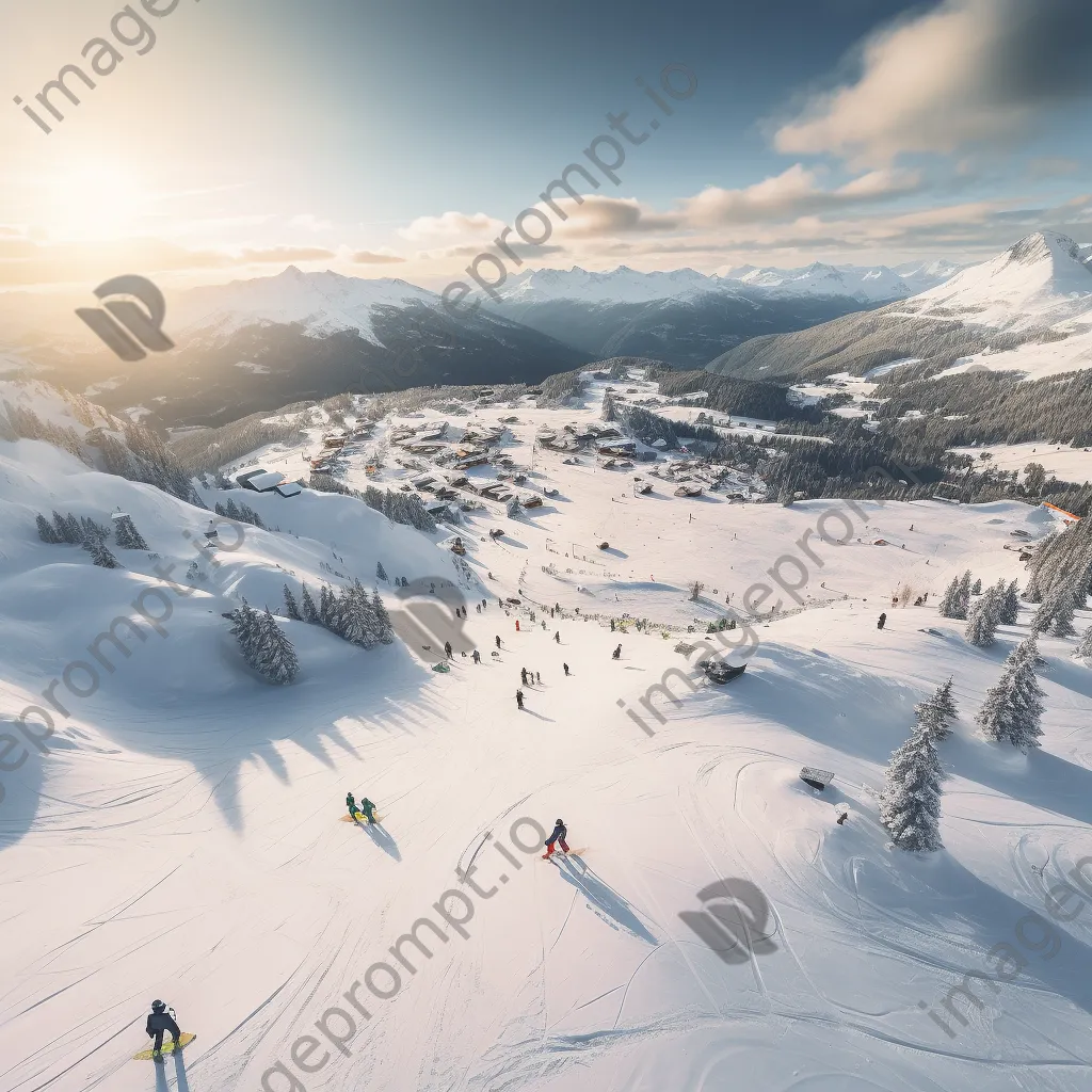 Aerial view of bustling ski resort with snow activities - Image 3