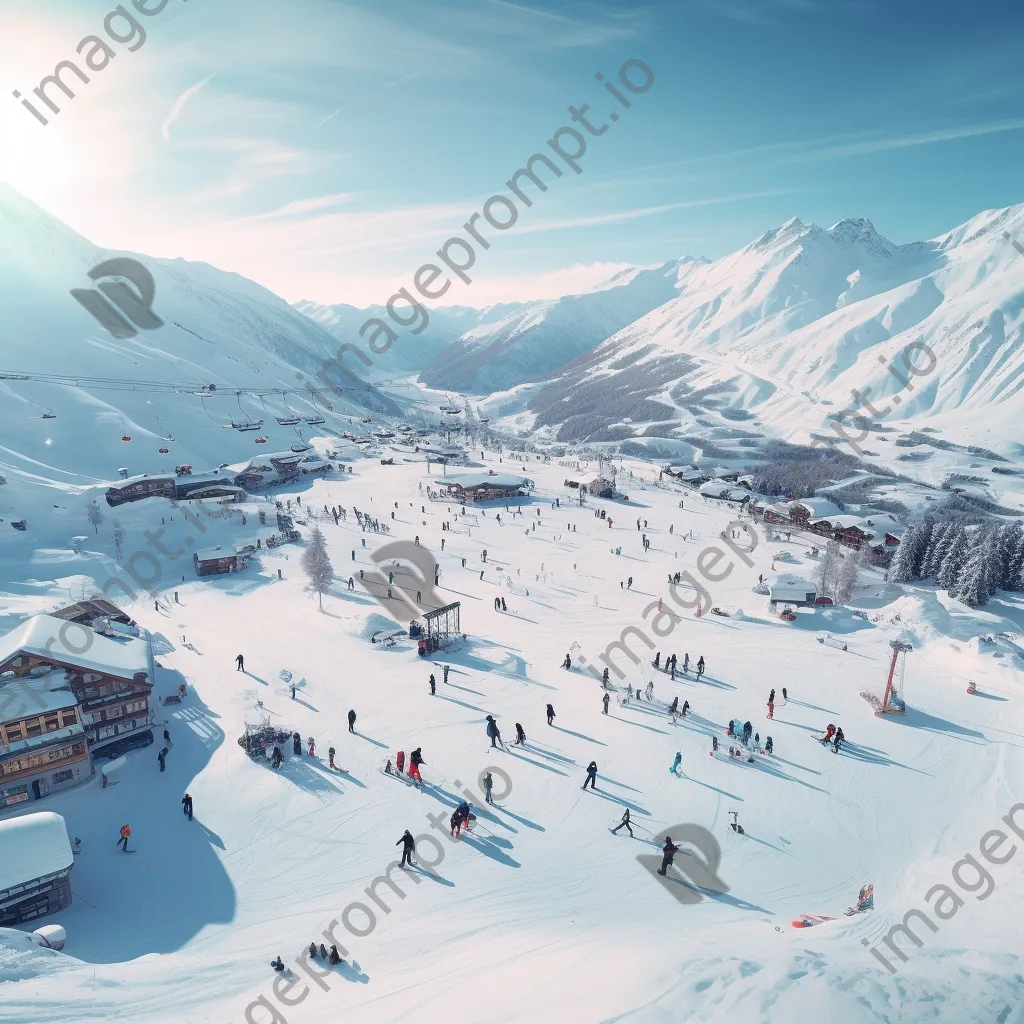 Aerial view of bustling ski resort with snow activities - Image 4