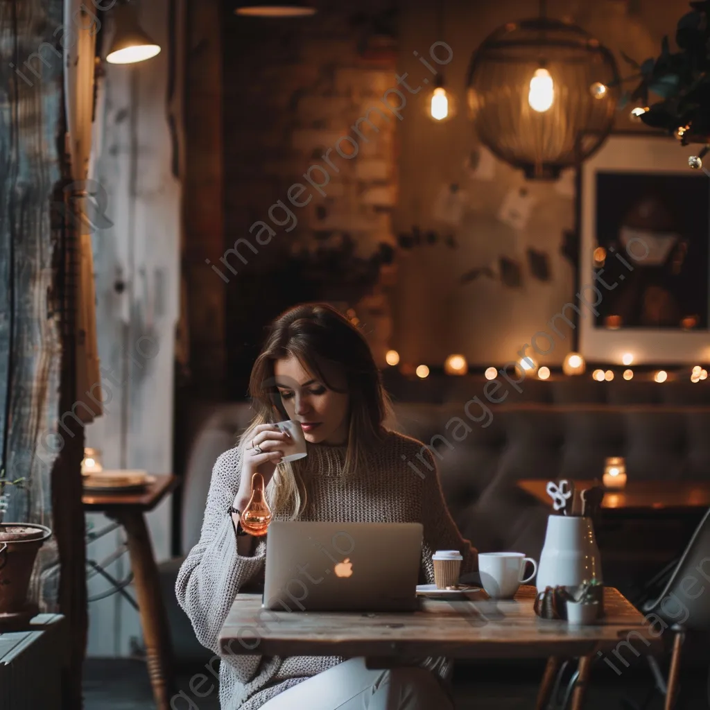 Influencer working on laptop in café - Image 3