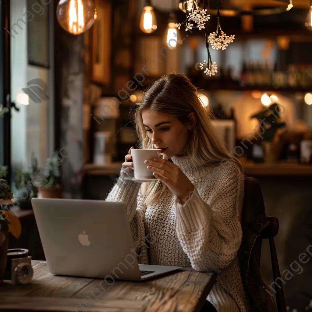 Influencer working on laptop in café - Image 4