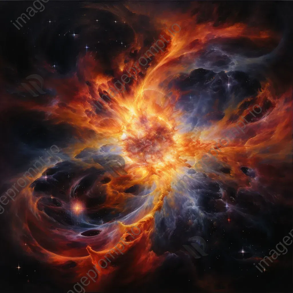 A dying star engaged in a dance of bright colors, portrayed with oil paints - Image 1