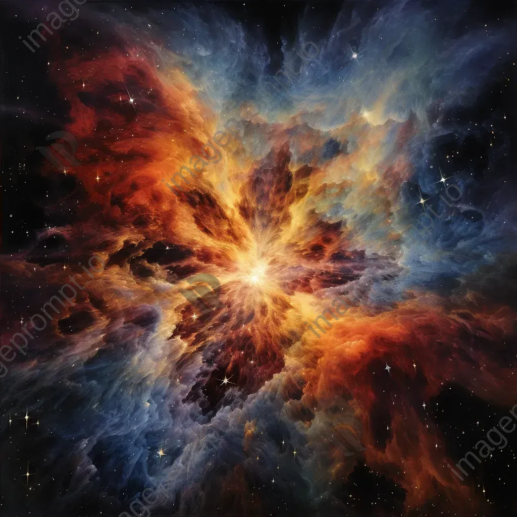 A dying star engaged in a dance of bright colors, portrayed with oil paints - Image 2