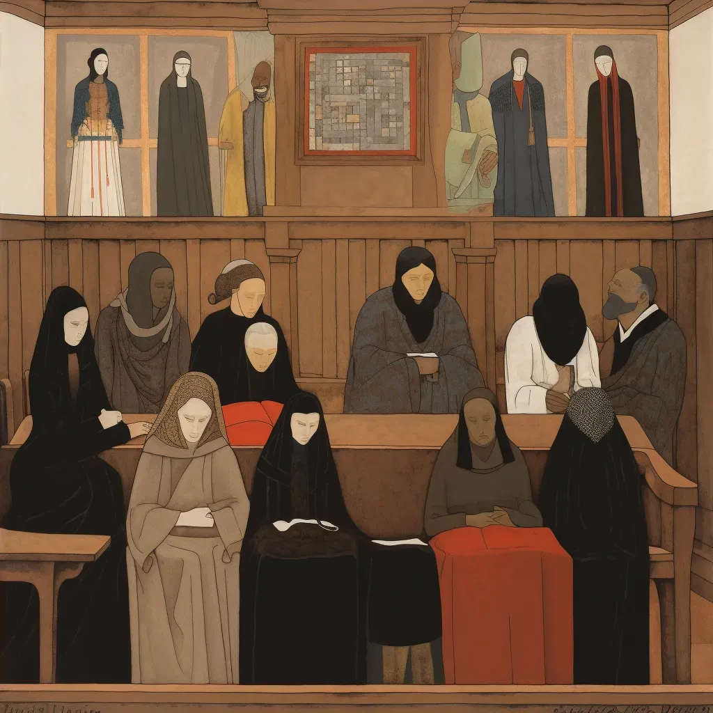 Courtroom illustration featuring diverse historical figures in the jury box. - Image 4