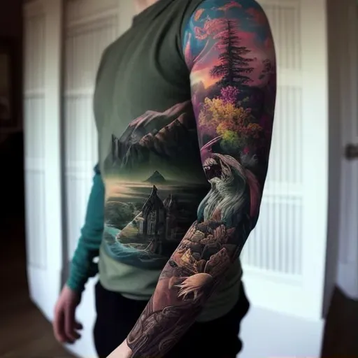 Mythological sleeve tattoo visual saga - Image 1