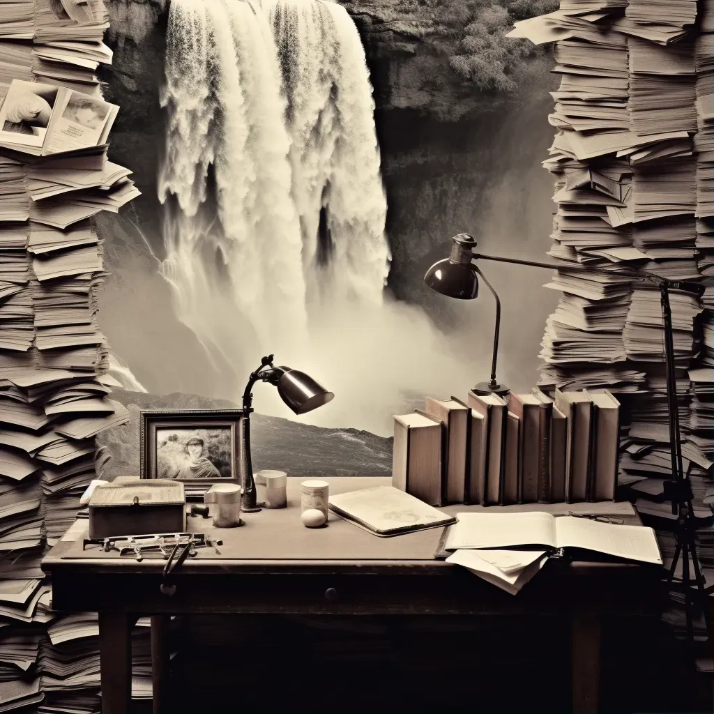 Illusion of waterfall flowing from a book onto a desk - Image 1