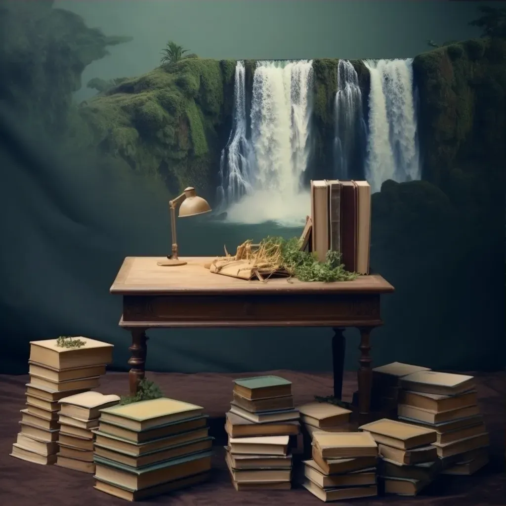 Illusion of waterfall flowing from a book onto a desk - Image 3