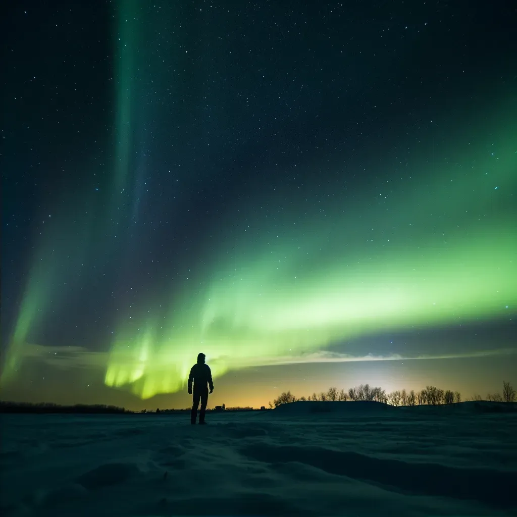 Silhouette watching northern lights in sky - Image 2