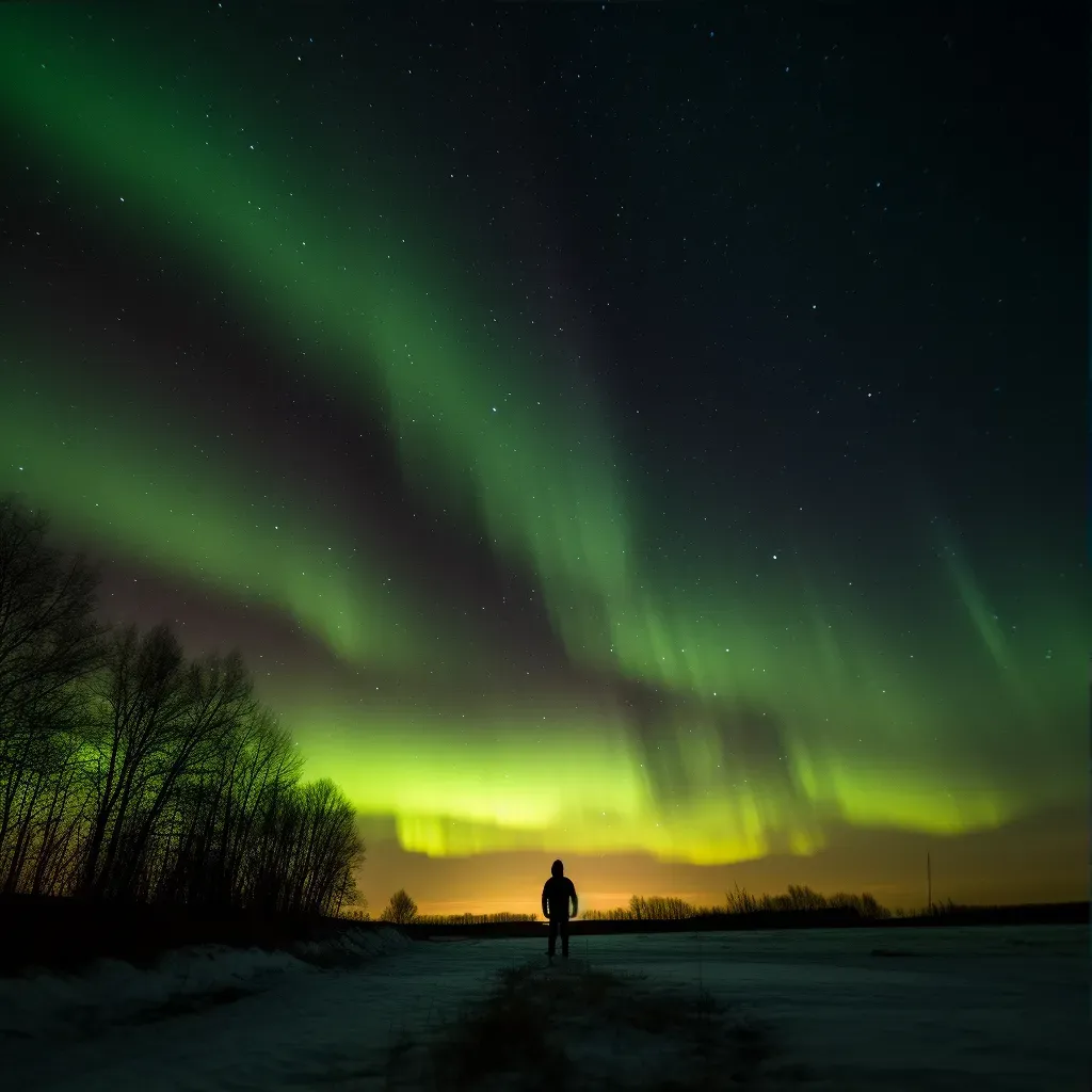 Silhouette watching northern lights in sky - Image 3