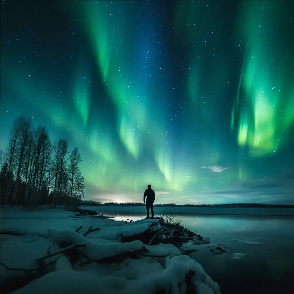 Silhouette watching northern lights in sky - Image 4