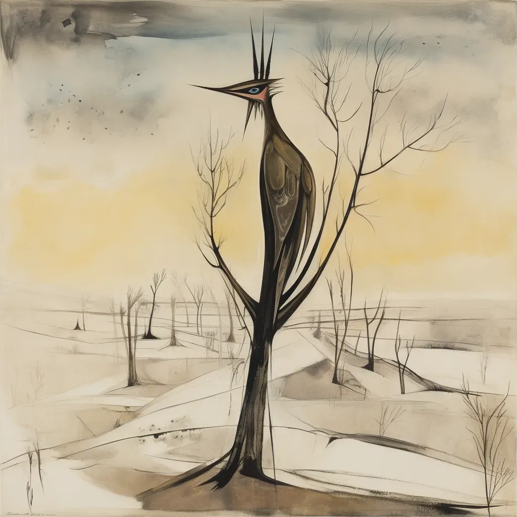 Bird on barren tree in snowy landscape - Image 3