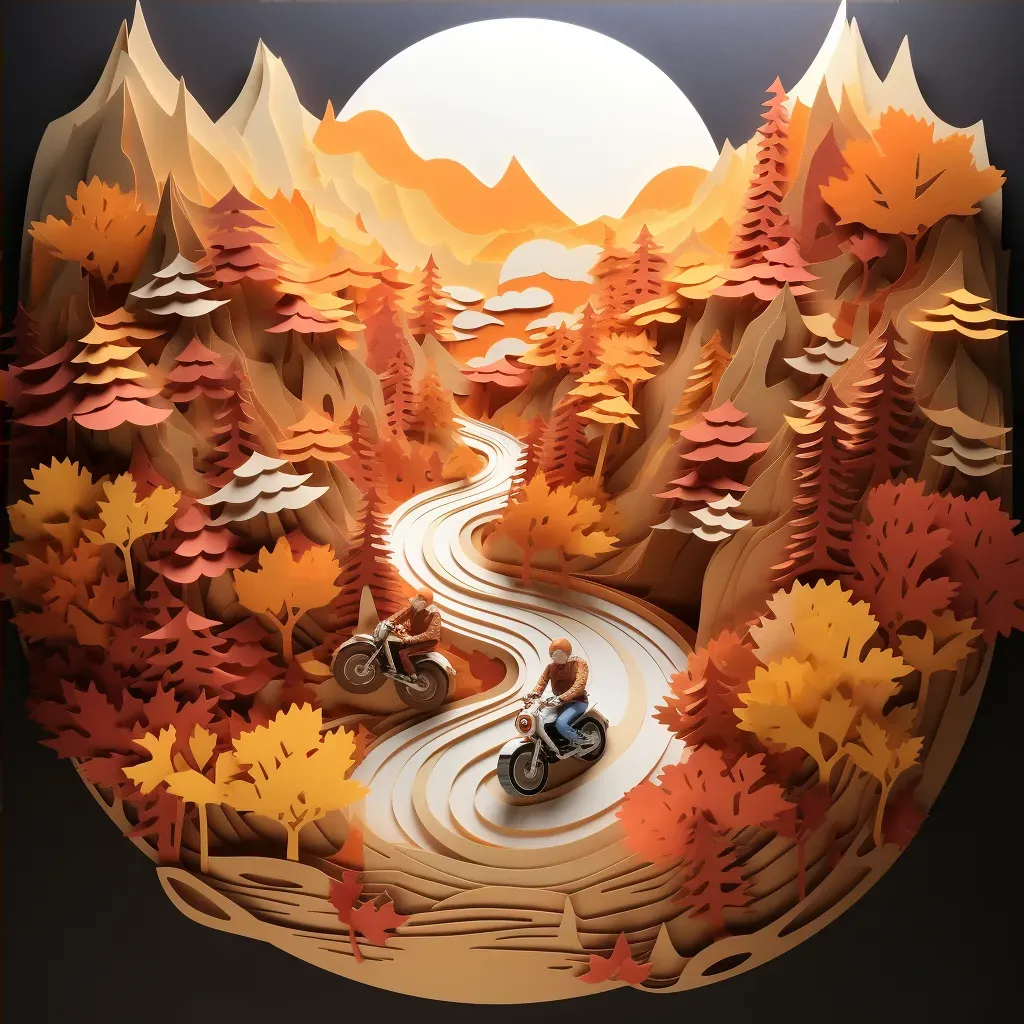 Image of motorcycles ascending a mountain road surrounded by autumn foliage - Image 4