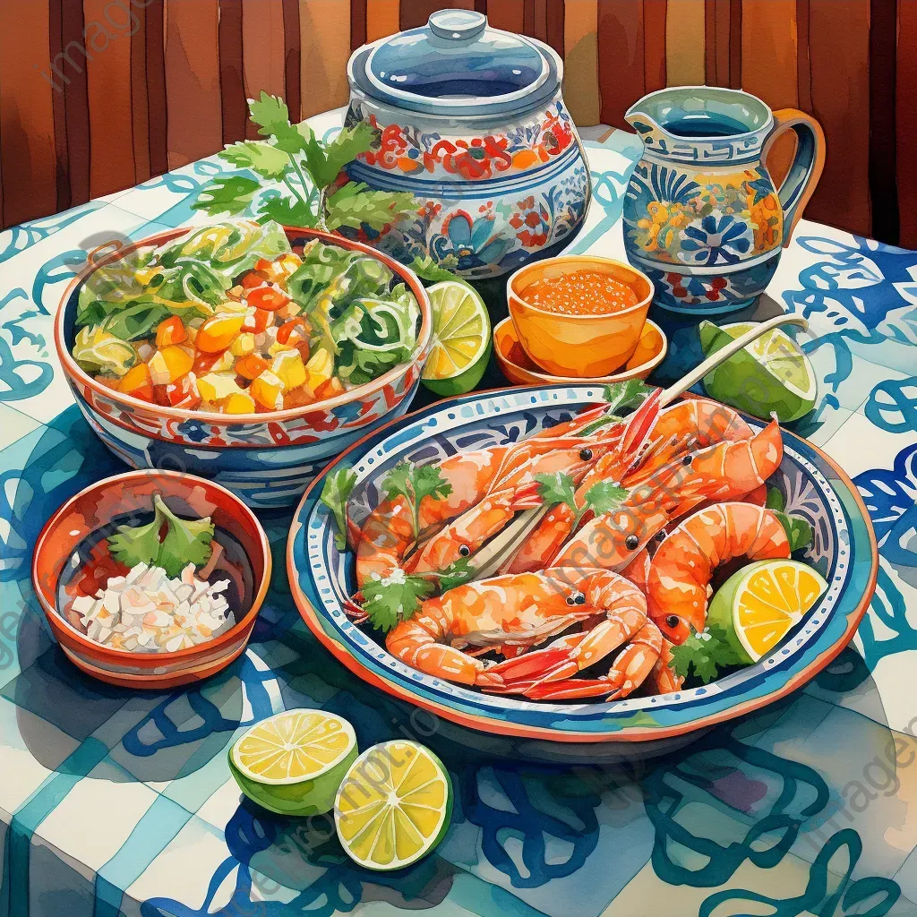 Bright watercolor painting of a Peruvian cevicheria at noon - Image 4