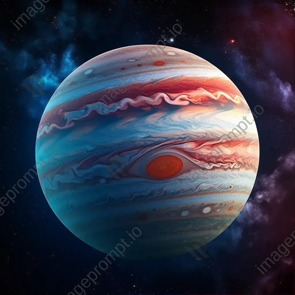 Gas planet with colorful bands and swirling storms like Jupiter - Image 1