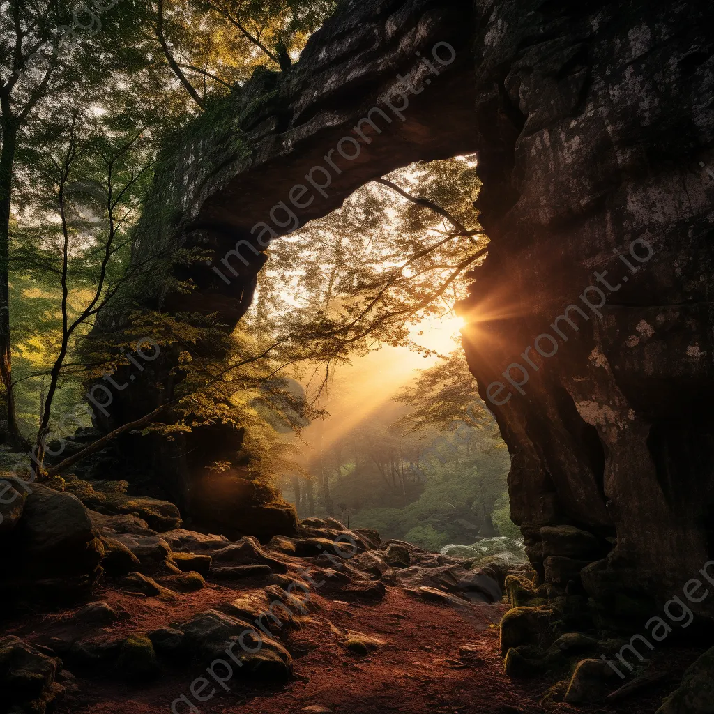 Rock arch surrounded by trees at dawn - Image 3