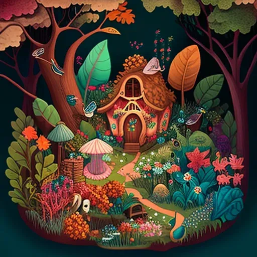 Fairy garden with tiny houses and magical creatures - Image 2