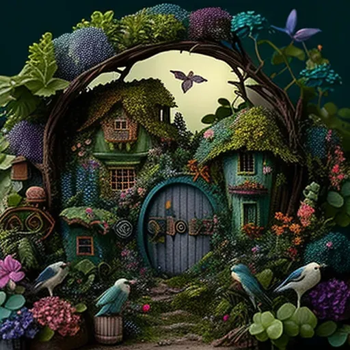 Fairy garden with tiny houses and magical creatures - Image 4