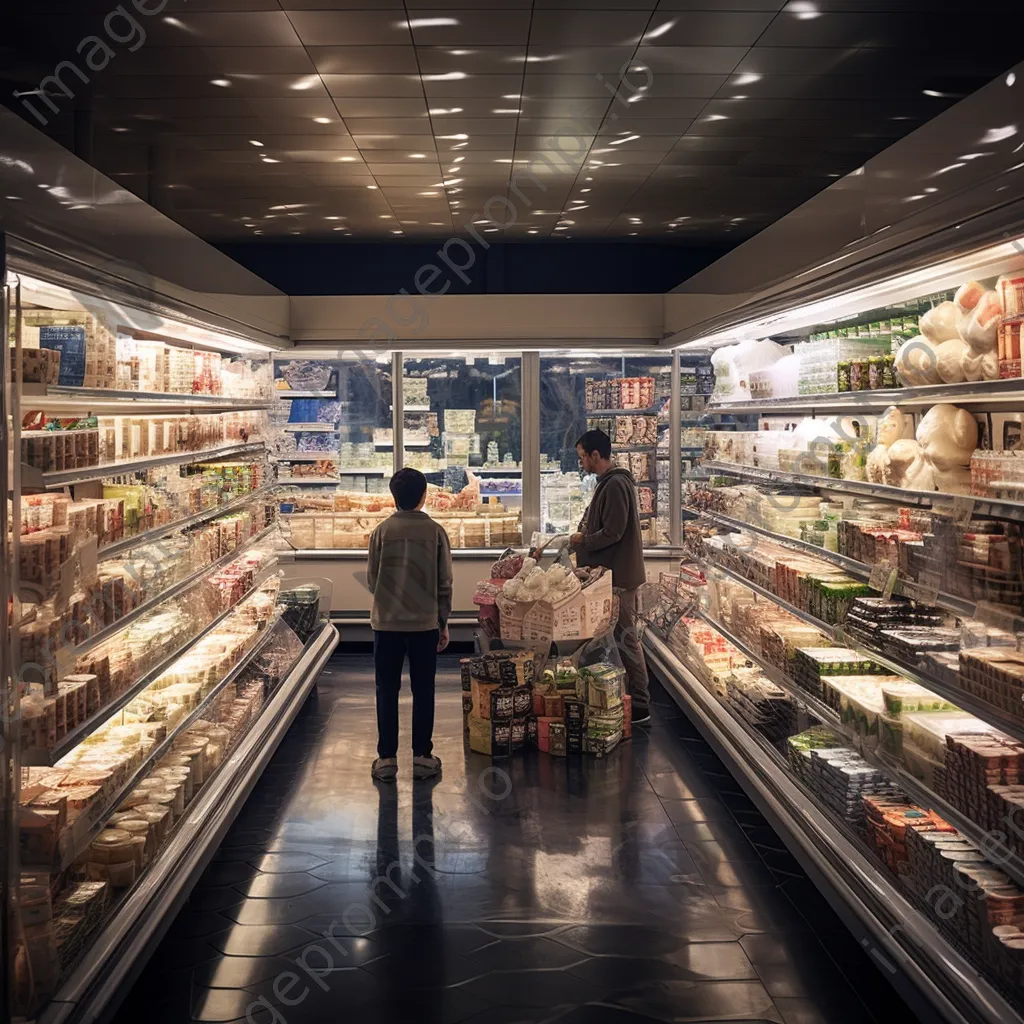 Dairy aisle filled with milk and cheese products in a supermarket. - Image 3