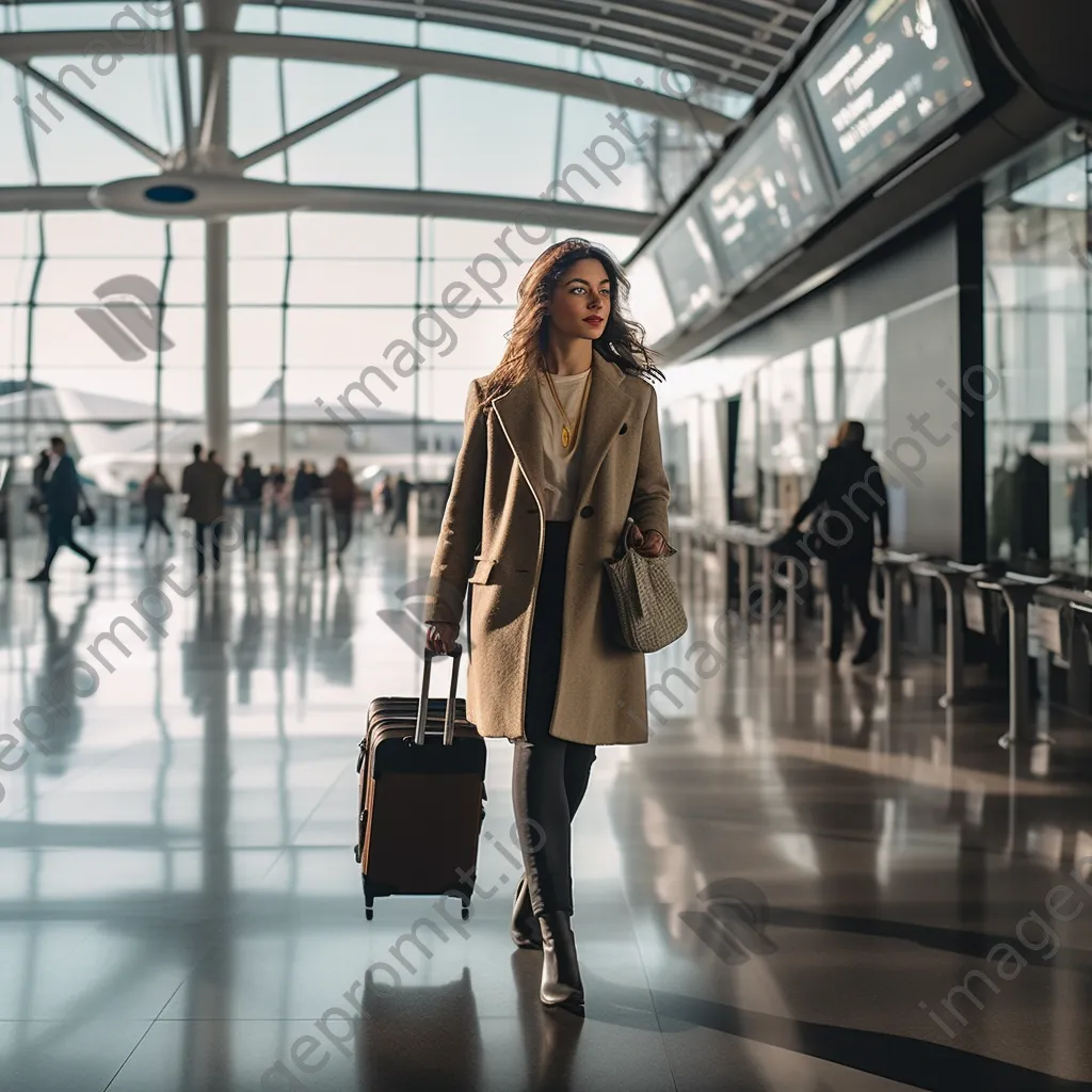 A professional woman with a laptop bag in an airport terminal - Image 2