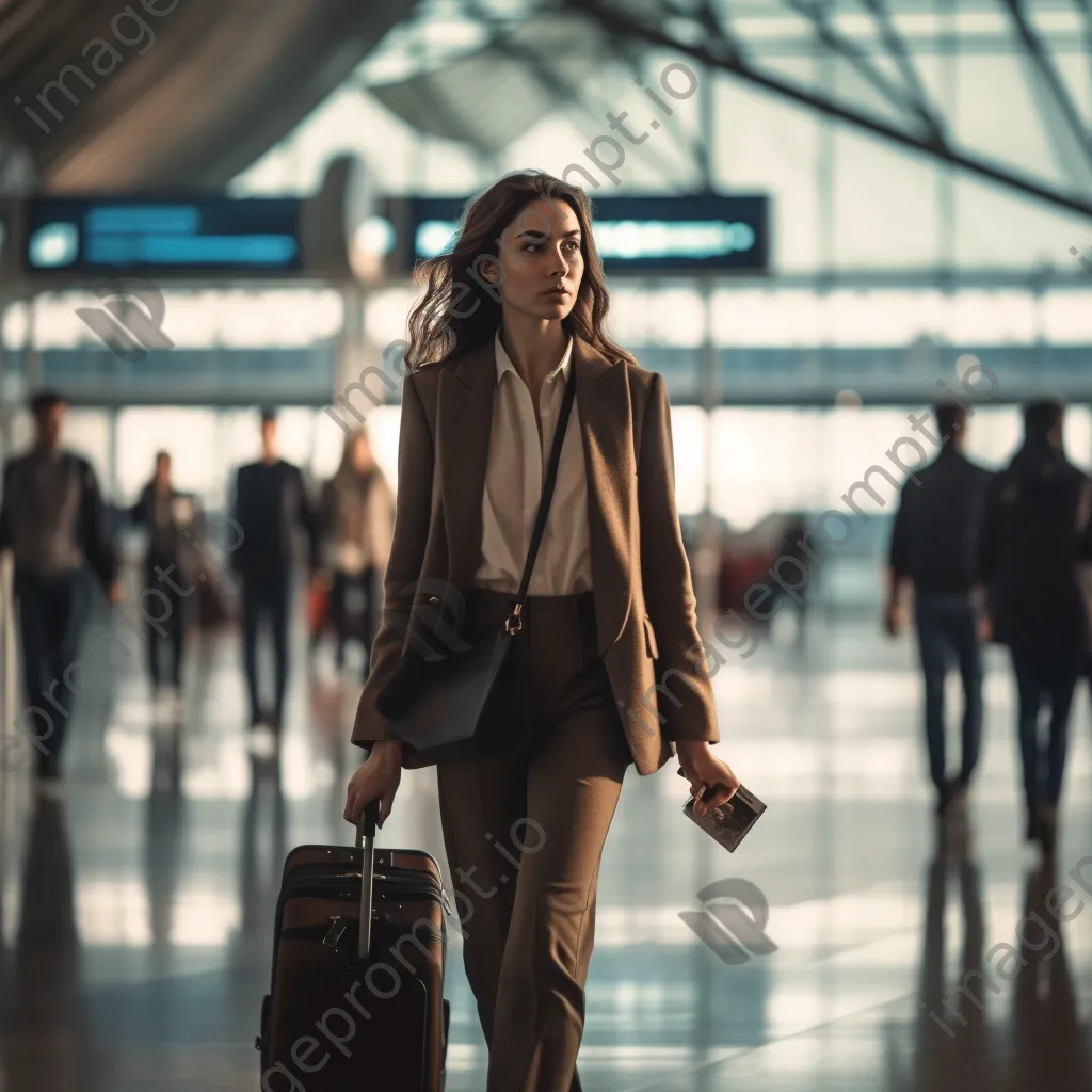 A professional woman with a laptop bag in an airport terminal - Image 3