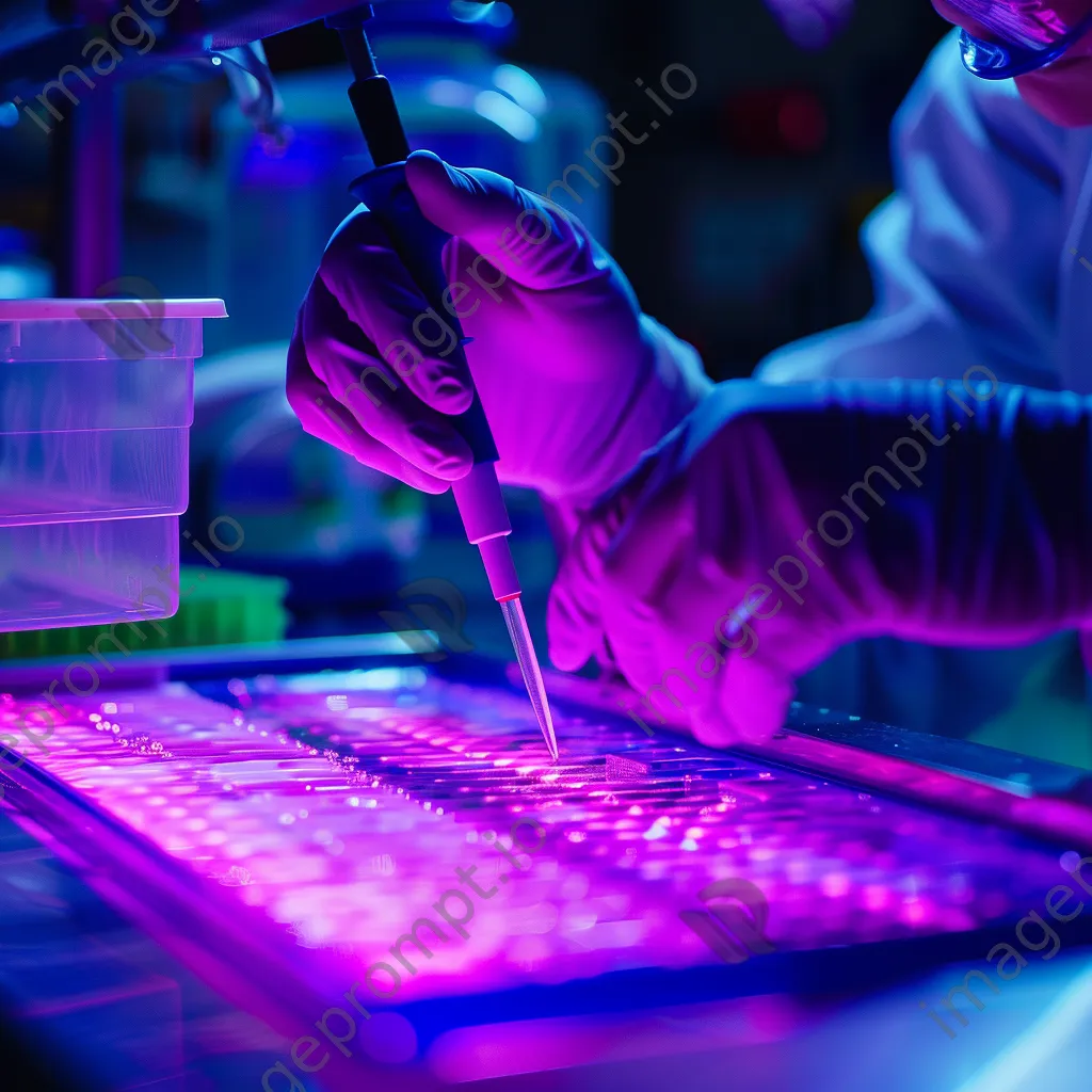 Lab experiment with gel electrophoresis and fluorescent samples. - Image 4