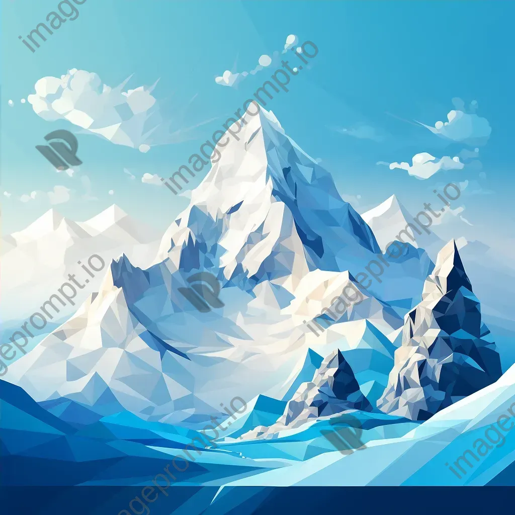 Low poly depiction of a majestic snowy mountain peak with icy cliffs and swirling snowflakes - Image 4