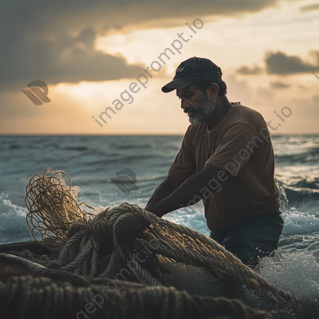 Rope maker crafting nautical ropes on the beach - Image 2