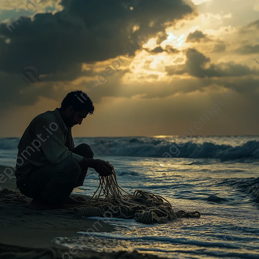 Rope maker crafting nautical ropes on the beach - Image 3